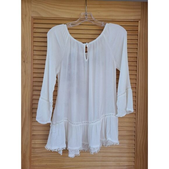 Vtg America Blues Embroidered Floral Boho Peasant Top Blouse SMALL Bell Sleeves - Picture 2 of 7